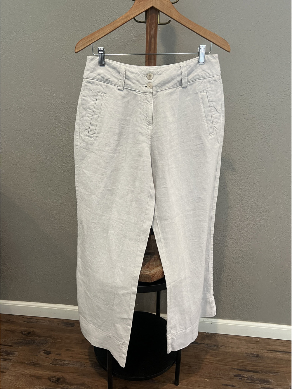 Poetry Women’s US 8 White 100% Linen Cropped Pants Trousers W30